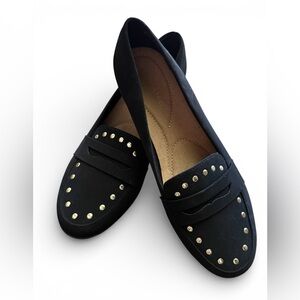 New! Andiamo Black Faux Suede Penny Loafer Studded Flat Shoes